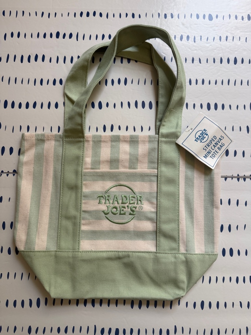 Trader Joe’s Green & Cream Striped Mini Canvas Tote Bag - Summer 2026